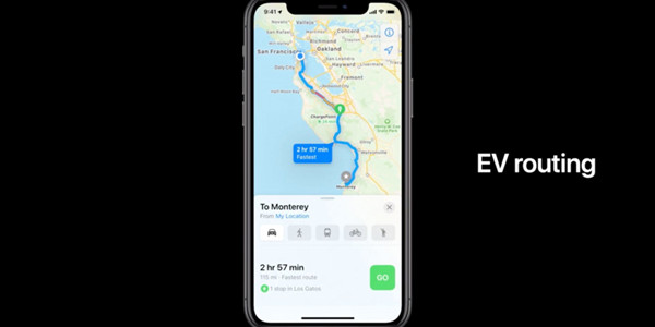苹果iOS 14系统中增加电动汽车充电路线地图应用